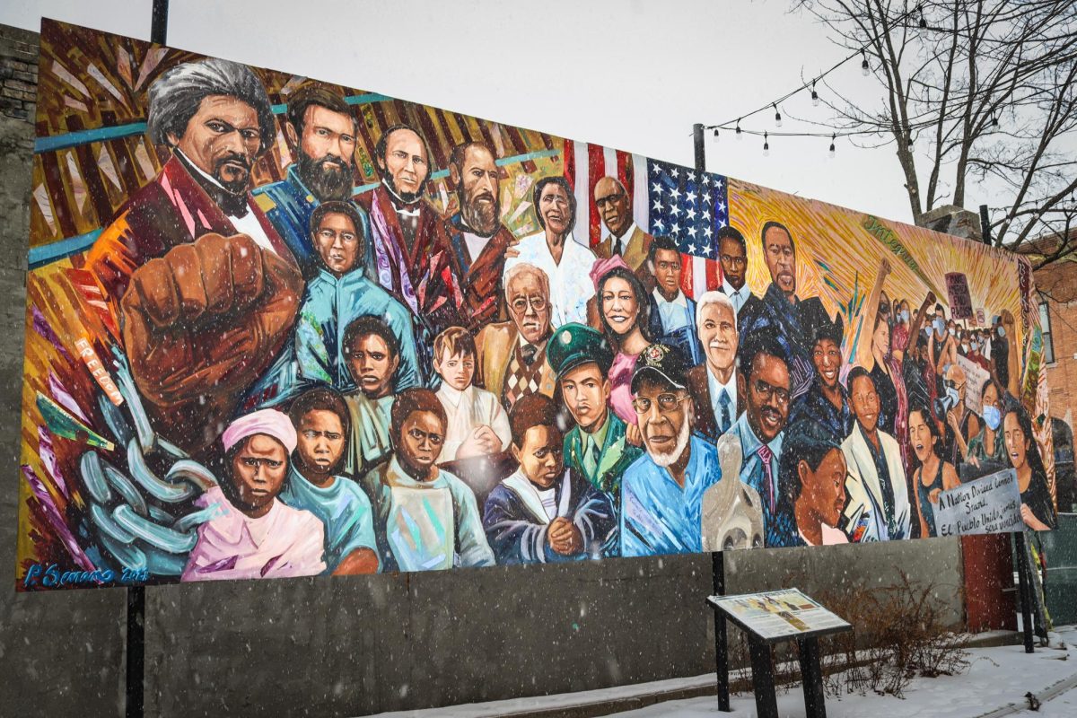 The Promise of Elgin Mural on January 30, 2026. Located on Spring Street in Downtown Elgin, the "mural serves as a constant reflection of who we are and a reminder of where we hope to be headed", said artist behind the display, Pablo Serrano.