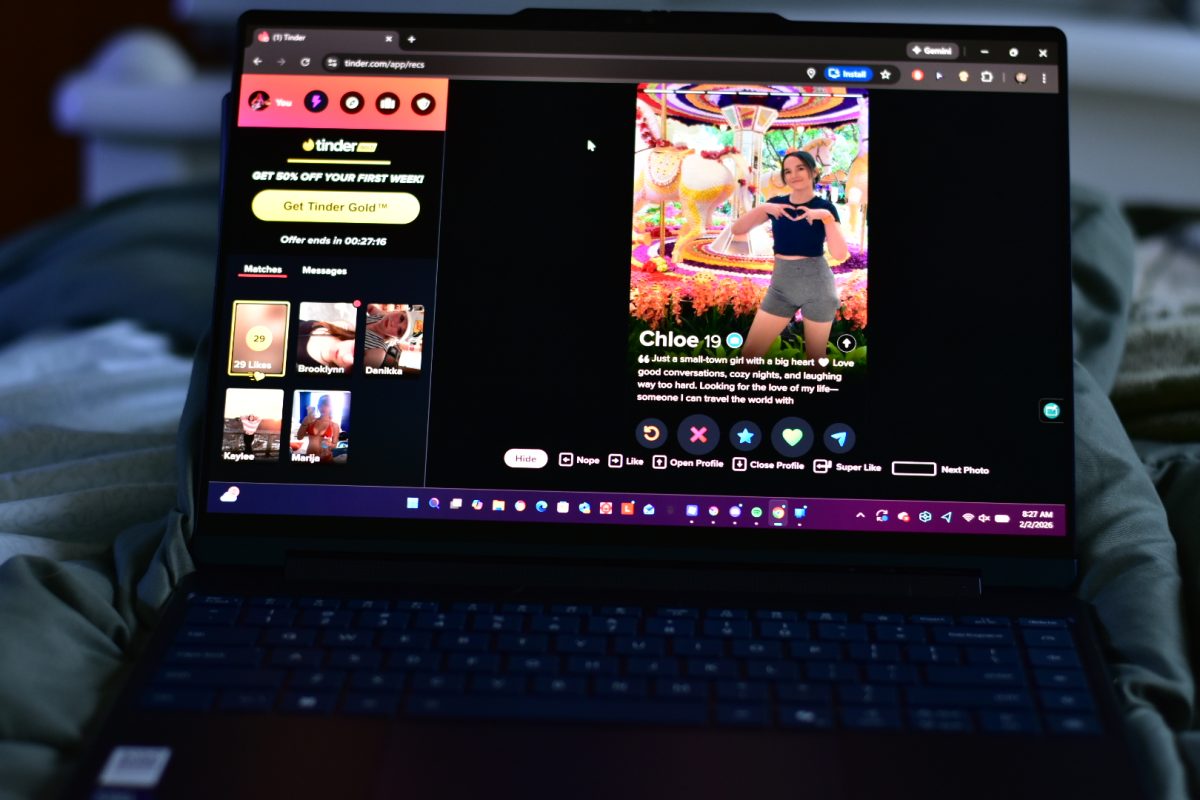 The dating website, Tinder, being displayed on a laptop. Jan 29, 2026.