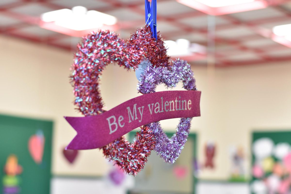 Valentines day decorations hang in the classroom for the children to enjoy. Feb 4, 2026.