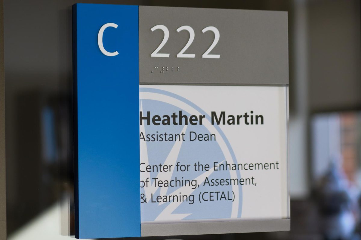 Nameplate of Heather Martin's office, C222, on February 4, 2026. Martin is the Assistant Dean for CETAL, the Center for  the Enhancement of Teaching, Assessment, & Learning.