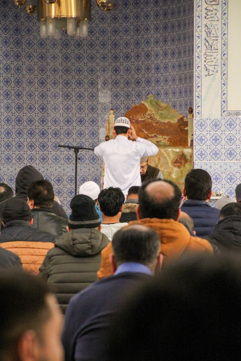An imam leads congregational prayer at the Islamic Institute of Education on January 30th, 2026. The mosque offers five daily congregational prayers as the community prepares for Ramadan.