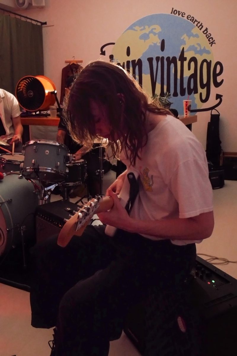 Ethan Hood, guitarist of Vatos Tristes, at the “Sugar Water” music video shoot on June 27, 2025. The track has become one of the band's most-anticipated live performances.