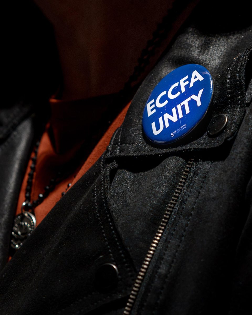 Elgin Community College Faculty Association (ECCFA) wore pinned buttons, highlighting their unity as an organization through the contract ordeal, on Mar. 10, 2026. Negotiations on a new contract, meeting the needs for faculty members going into the spring semester, have been ongoing since January of 2026.