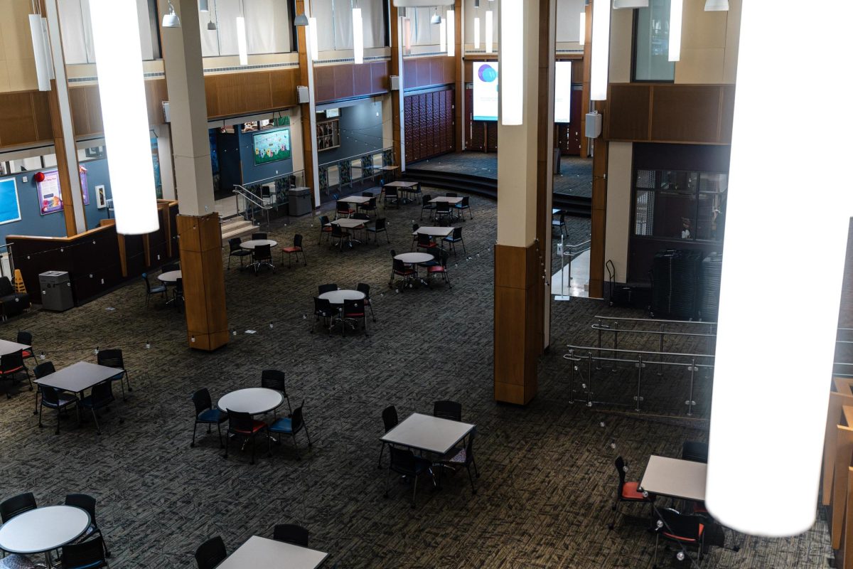 In the later hours of classes, areas like the Jobe Lounge become more open, on Mar. 26th 2026. The Jobe Lounge has been known to be an active area during the day as a studying area and hosting center, while it can be vacant towards the evening.
