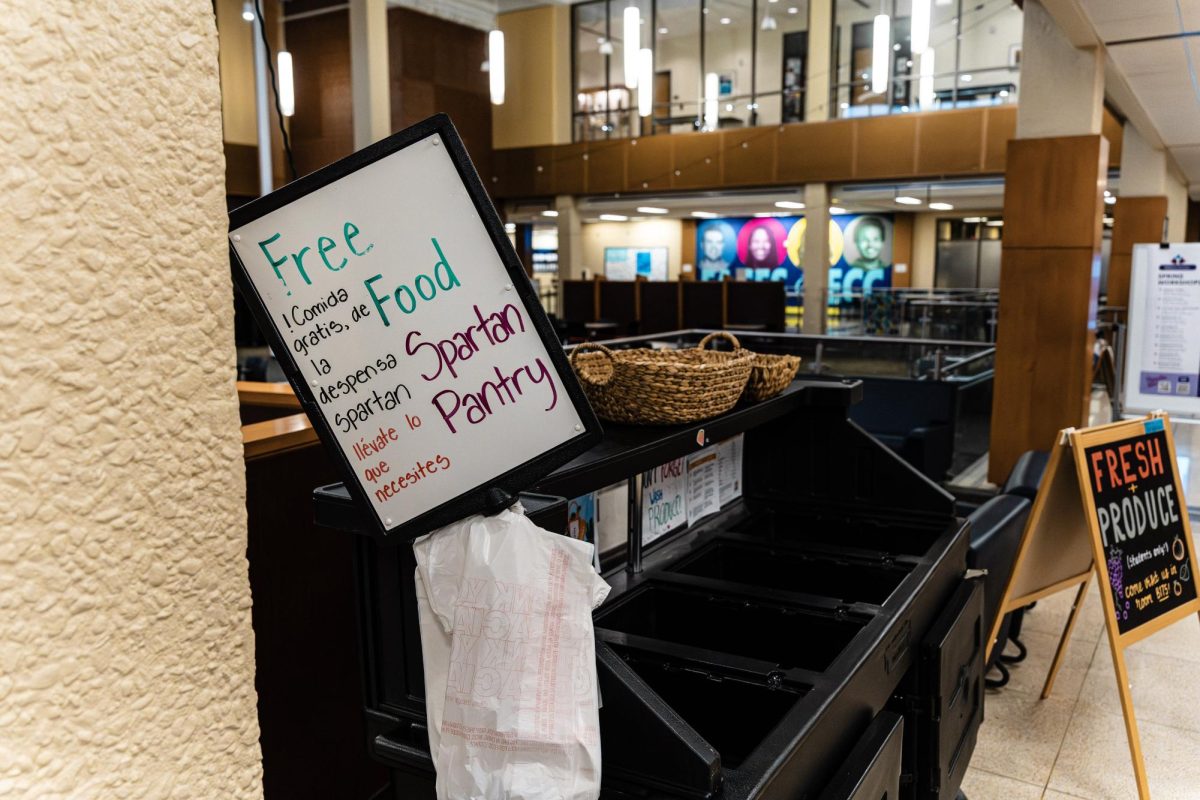 A service bin brought out by the Spartan Pantry is empty, on Mar. 26th 2026 during night classes.  