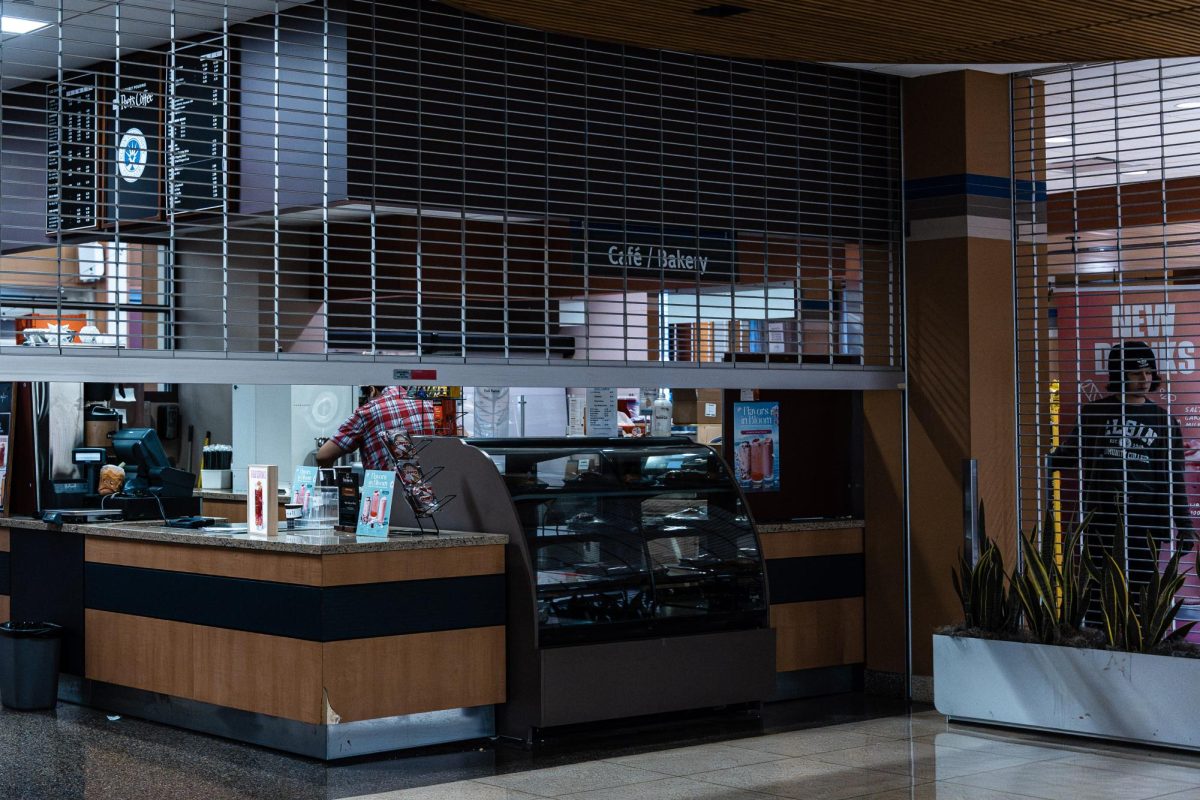 Elgin Community College's Cafe/Bakery lowers its gates around 5pm, on Mar. 26th 2026. ECC offers baked goods, fresh meals, and even coffee during its daytime operations, however these options aren't extended to those taking classes at night.