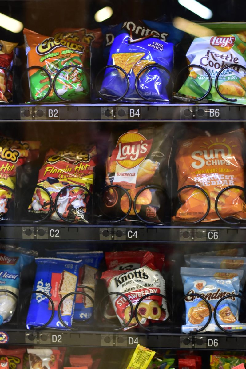 The vending machine in building B is filled with many kinds of chips and snacks on Mar. 23, 2026. Students came and purchased snacks from it every day.