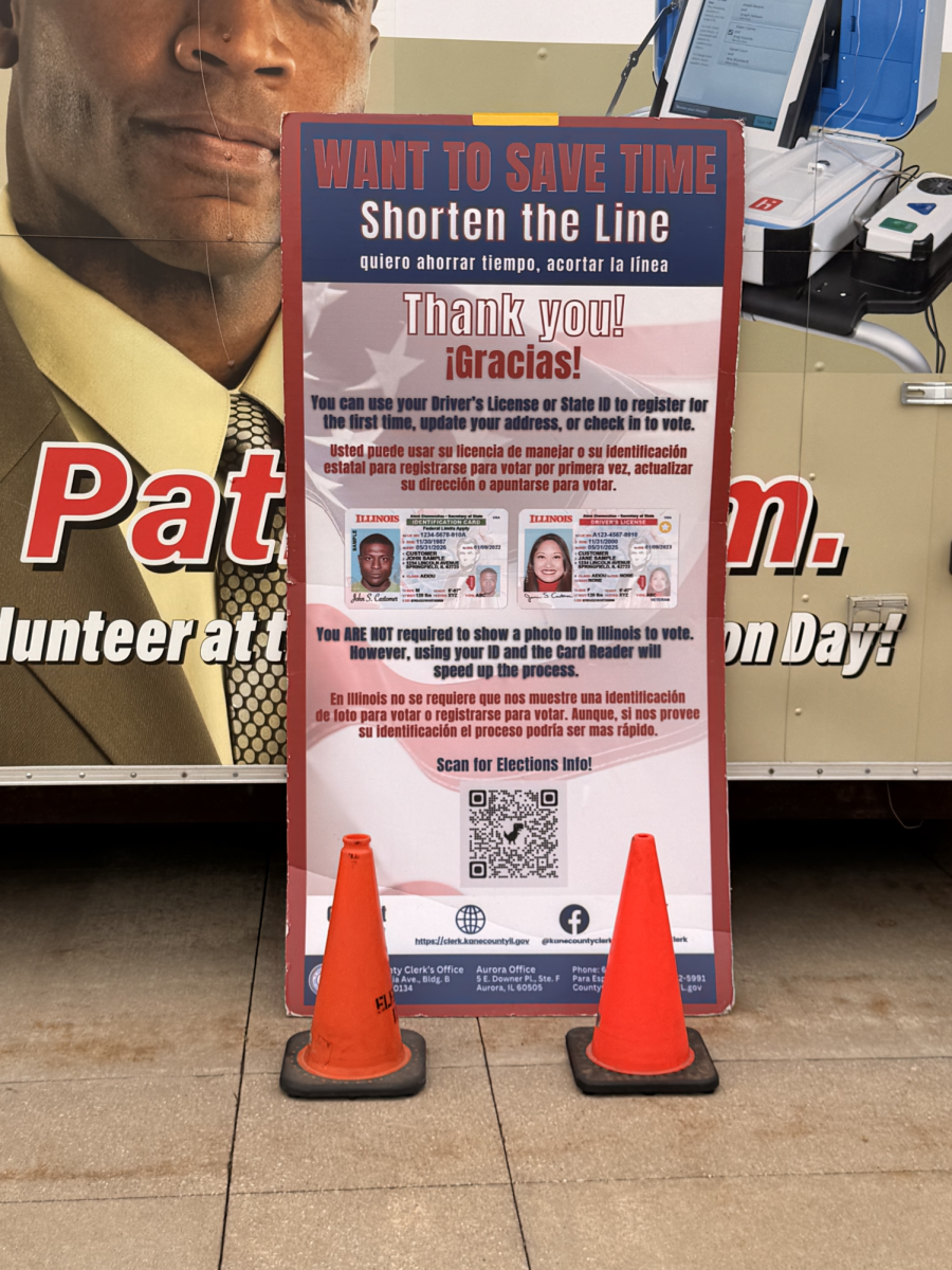 A sign next to the voting truck in front of building B on Mar. 10, 2026. The sign explained how to be able to vote faster.