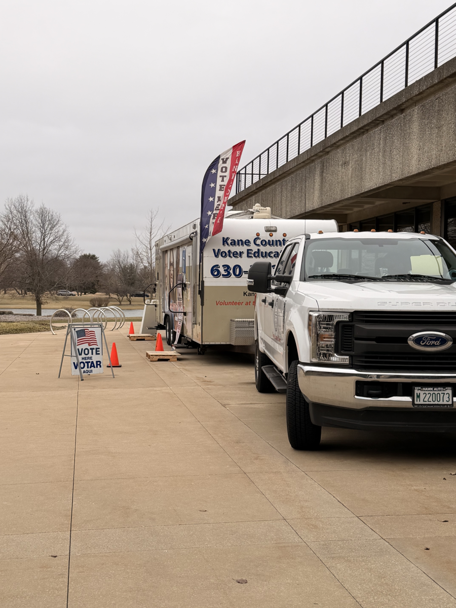 The view from in front of the voting truck parked outside of Building B on Mar. 10, 2026. The truck was used for students to go inside and vote.
