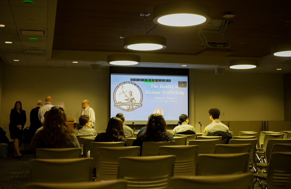 Elgin Police Explorers attending Elgin Community College's event titled "The Reality of Human Trafficking" on March 4th.