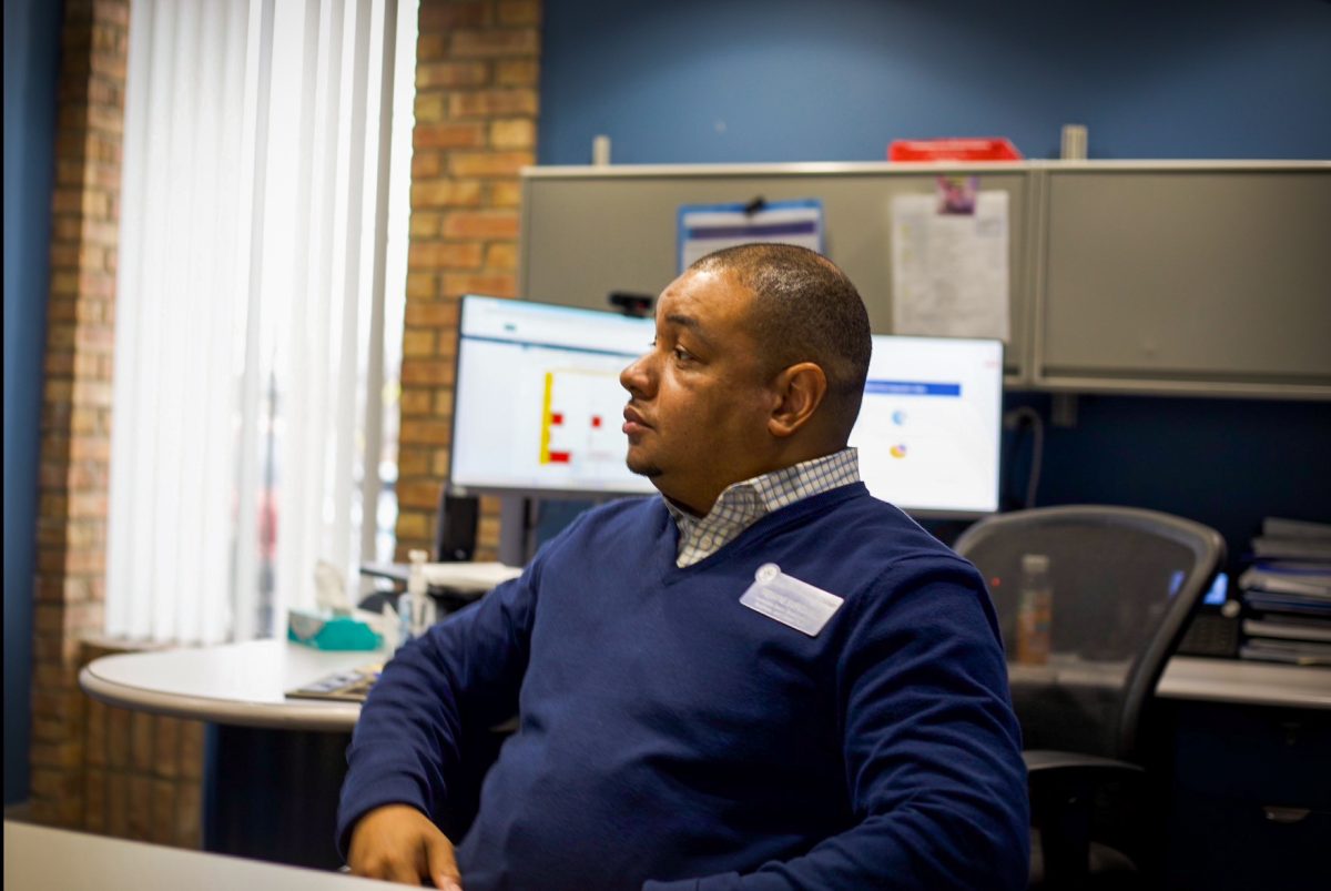 Tremayne Simpson, Associate Dean of Sustainability, Business and Career Technologies in Building O at Elgin Community College on March 11th, 2026.