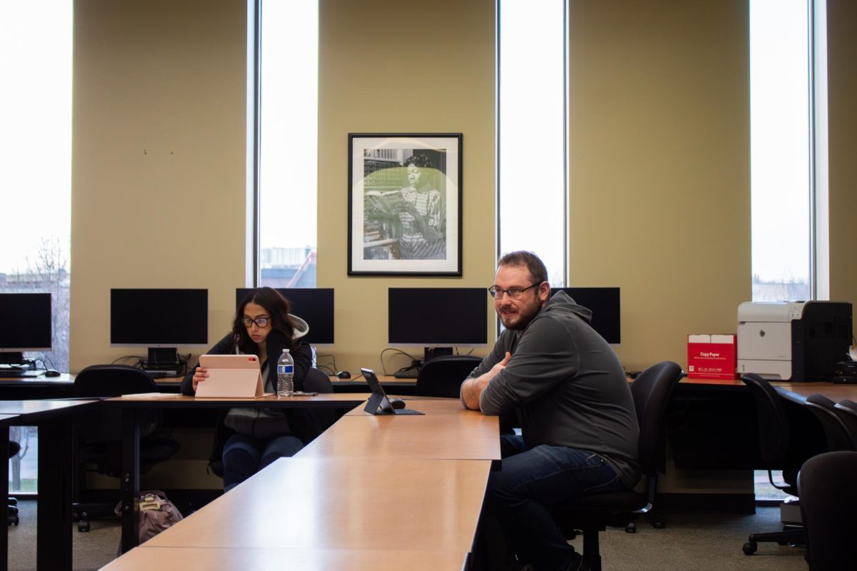 Dr. Gyimah’s English class at Elgin Community College on March 24, 2026. Dr. Gyimah ensures to keep students engaged, noting that night-time students are more engaged.