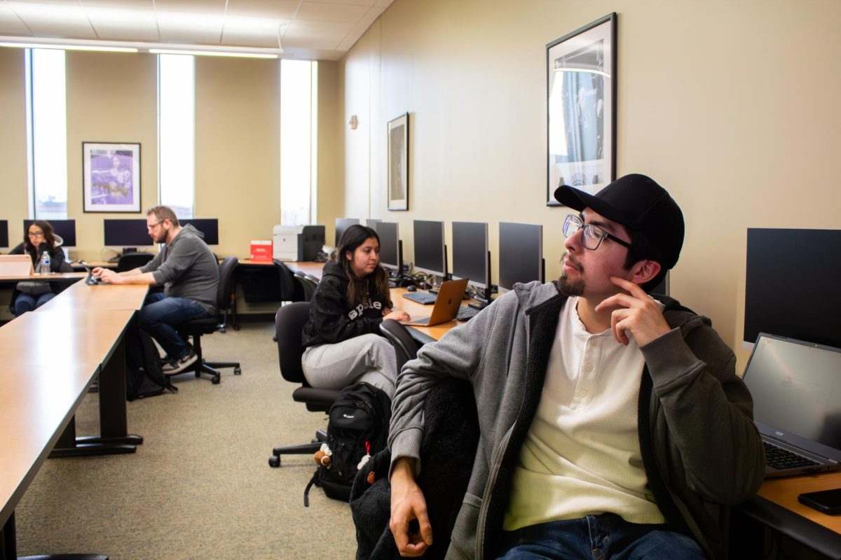 Students prepare for their final paper during Professor Mellissa Gyimah’s class at Elgin Community College on March 24, 2026. Gyimah regularly checks in with students, motivating them to ask questions and stay eager to learn.