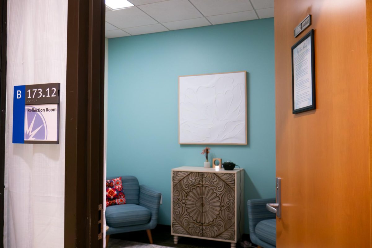 Reflection Room located inside the Student Life office in B173.12 at Elgin Community College on February 2, 2026. It is a quiet space made for students of all faiths to pray or reflect during the day.