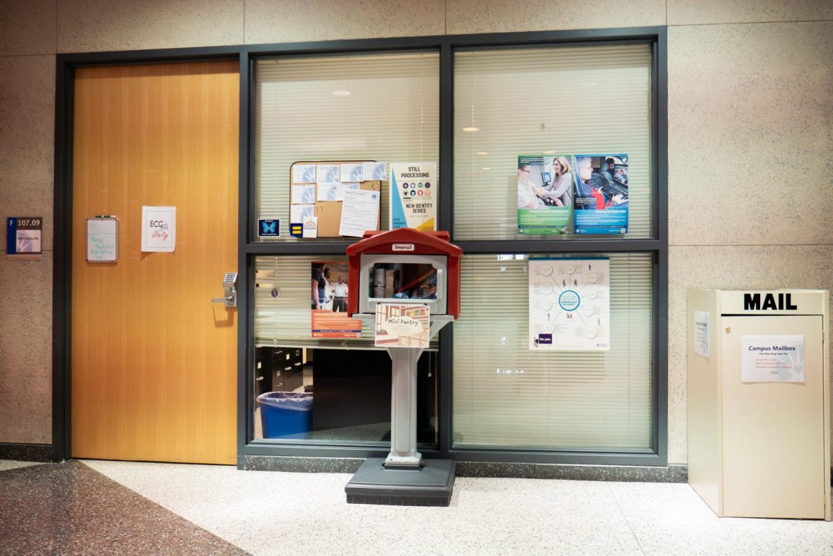 Mini pantry located in Building F near F107.09 at Elgin Community College on March 9, 2026. Mini pantries are for ECC students who aren’t able to access regular cafeteria and Spartan Pantry hours, or for students who are in need.