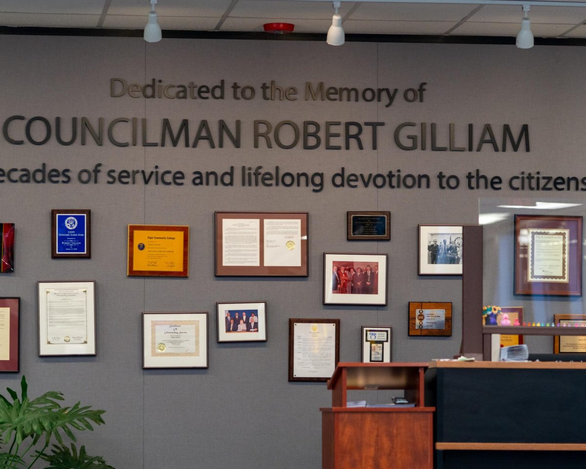Wall dedicated to the memory of Councilman Robert Gilliam inside the City of Elgin facility, as a recognition of  decades of service and commitment to the community, on Apr.27, 2026