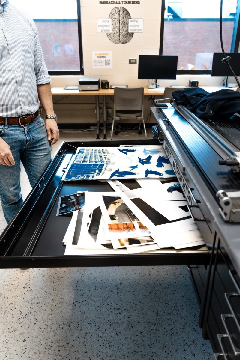 A drawer of prints and other projects are shown by Photography Professor, Travis Linville, on March 24, 2026. Darkroom Photography classes (ART-120 and 124) have been made available for the Spring and Fall semesters, offering three credits for each of those classes.